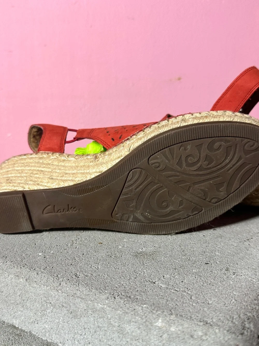 Clarks Coral Perforated Suede Espadrille Wedge Sandals
